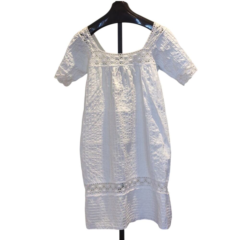 White Cotton Lace-Trim Peasant Dress